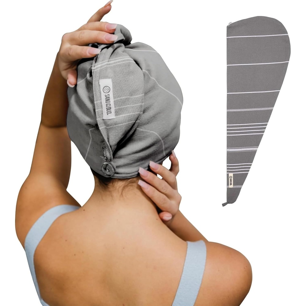 image:imageSand Cloud Hair Towel Wrap for Women amp Men Sand Classic 100 Turkish Cotton Quick Hair Drying Towel Wrap Absorbent Half Terry Weave Hair Plop Head Towel Wrap with Binding EdgeGrey
