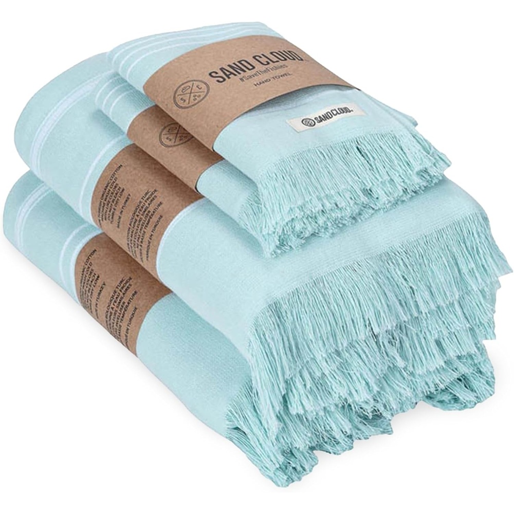 image:imageSand Cloud Turkish Bath Towels Bundle for Bathroom Set of 4 Classic Black Large Size 100 Certified Organic Cotton Yarn is Lightweight Soft amp Absorbent Premium Bath Towels Dry FasterClassic Seaglass