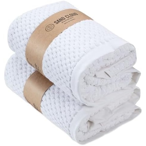 image:imageSand Cloud Turkish Bath Towels for Bathroom Set of 2 Atom Blue Large Luxury Soft Linen Turkish Organic Cotton is Luxurious amp Absorbent Premium Shower amp Bathroom Towels Dry FasterAtom White