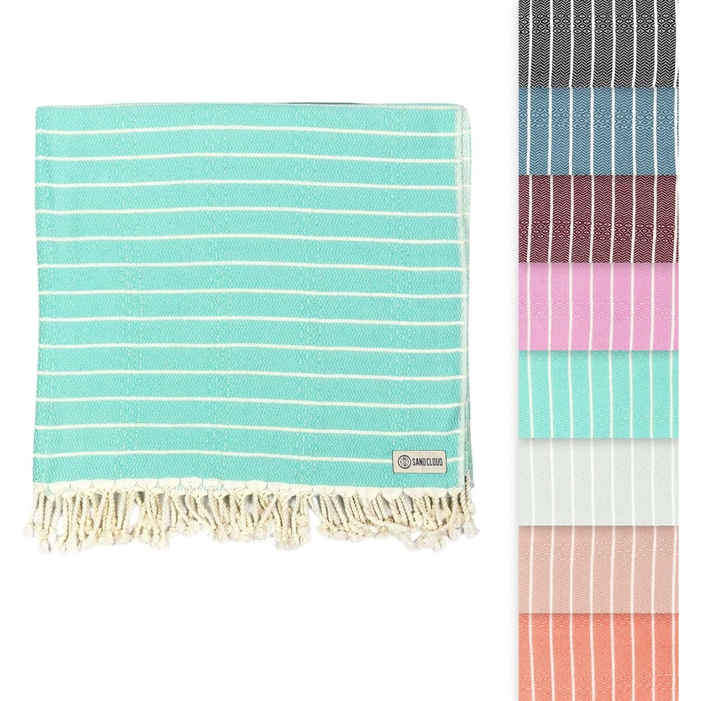 image:imageSand Cloud Turkish Beach Towel Sand Resistant 100 Certified Organic Turkish Towel Quick Dry Towel for Beach Picnic Blanket or Bath Towel As Seen on Shark Tank Gocek DenimMint