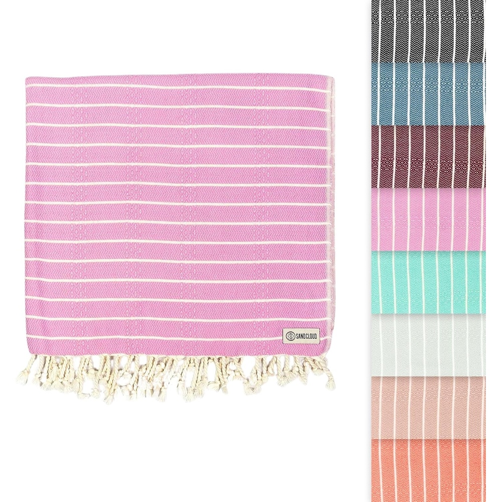 image:imageSand Cloud Turkish Beach Towel Sand Resistant 100 Certified Organic Turkish Towel Quick Dry Towel for Beach Picnic Blanket or Bath Towel As Seen on Shark Tank Gocek DenimPink