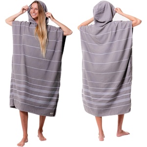 Sand Cloud Beach Cover Up for Women – Bathing Suit & Swimsuit Cover-Up Womens Poncho with Comfortable Fit for Post Swim(Classic Stripe Hooded – Grey)