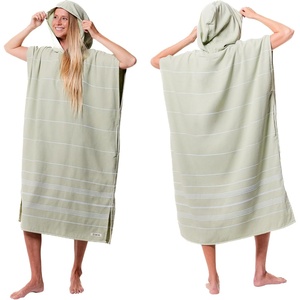 Sand Cloud Beach Cover Up for Women – Bathing Suit & Swimsuit Cover-Up Womens Poncho with Comfortable Fit for Post Swim(Classic Stripe Hooded Poncho – Celadon Green)