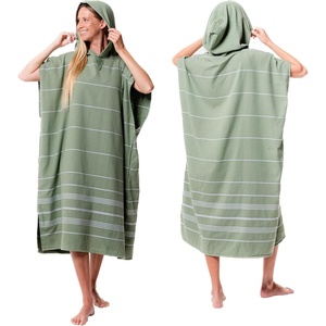 Sand Cloud Beach Cover Up for Women – Bathing Suit & Swimsuit Cover-Up Womens Poncho with Comfortable Fit for Post Swim(Classic Stripe Hooded Poncho – Hedge Green)