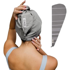Sand Cloud Hair Towel Wrap for Women & Men, (Sand, Classic) – 100% Turkish Cotton Quick Hair Drying Towel Wrap – Absorbent Half Terry Weave Hair Plop Head Towel Wrap with Binding Edge(Grey)