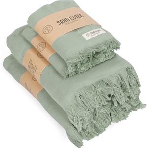 Sand Cloud Turkish Bath Towels Bundle for Bathroom, Set of 4 (Classic Black) – Large Size – 100% Certified Organic Cotton Yarn is Lightweight, Soft & Absorbent – Premium Bath Towels Dry Faster(Terra – Sage)