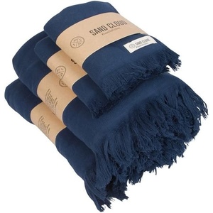 Sand Cloud Turkish Bath Towels Bundle for Bathroom, Set of 4 (Classic Black) – Large Size – 100% Certified Organic Cotton Yarn is Lightweight, Soft & Absorbent – Premium Bath Towels Dry Faster(Terra – Navy)