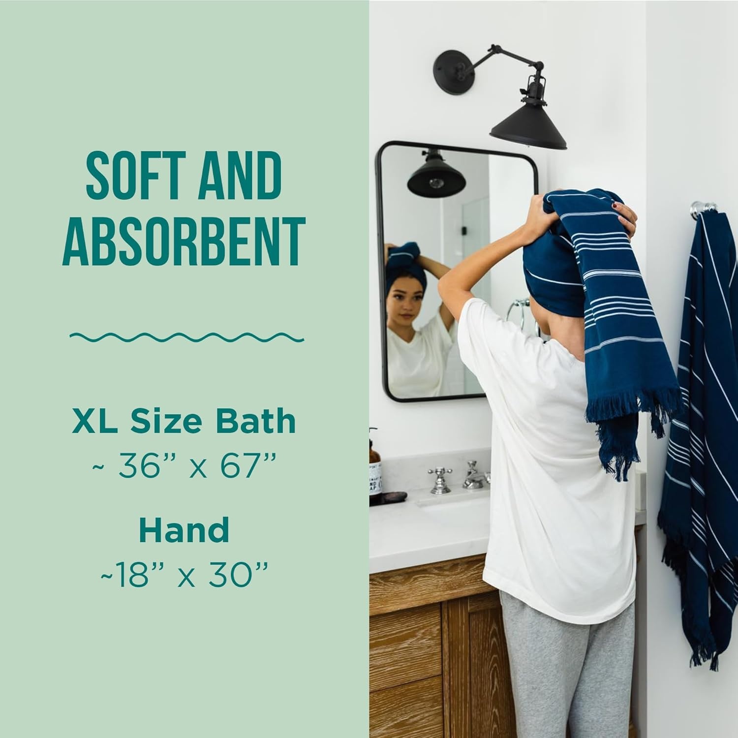 image:imageSand Cloud Turkish Bath Towels Bundle for Bathroom Set of 4 Classic Navy Large Size 100 Certified Organic Cotton Yarn is Lightweight Soft amp Absorbent Premium Bath amp Hand Towels Dry FasterClassic Navy
