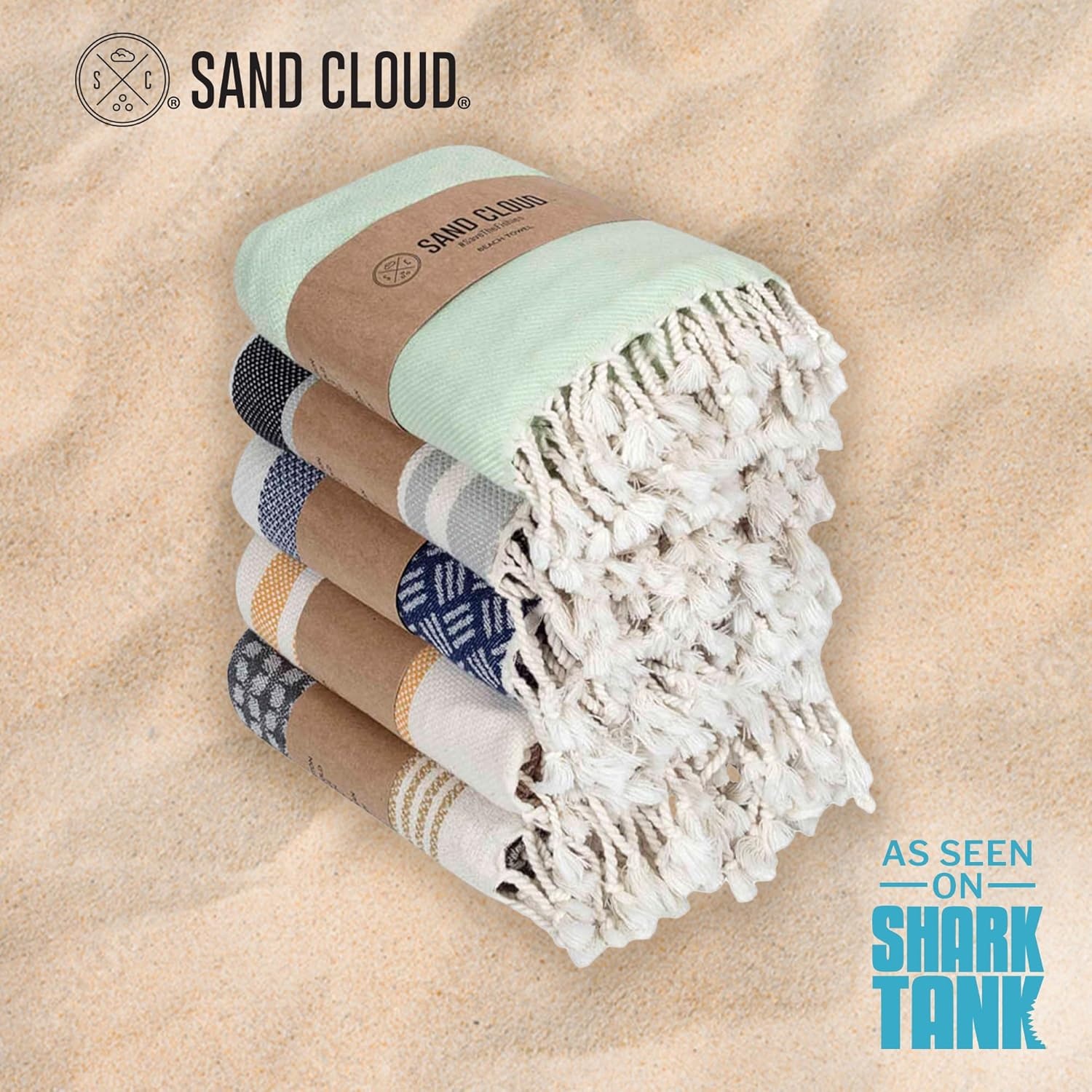 image:imageSand Cloud Turkish Beach Towel 100 Organic Cotton Turkish Bath Towels Ultra Soft Sand Resistant amp Quick Dry Towel for Beach or Pool As Seen on Shark Tank Cali Dobby 4 Pack AssortedDel Mar Bundle