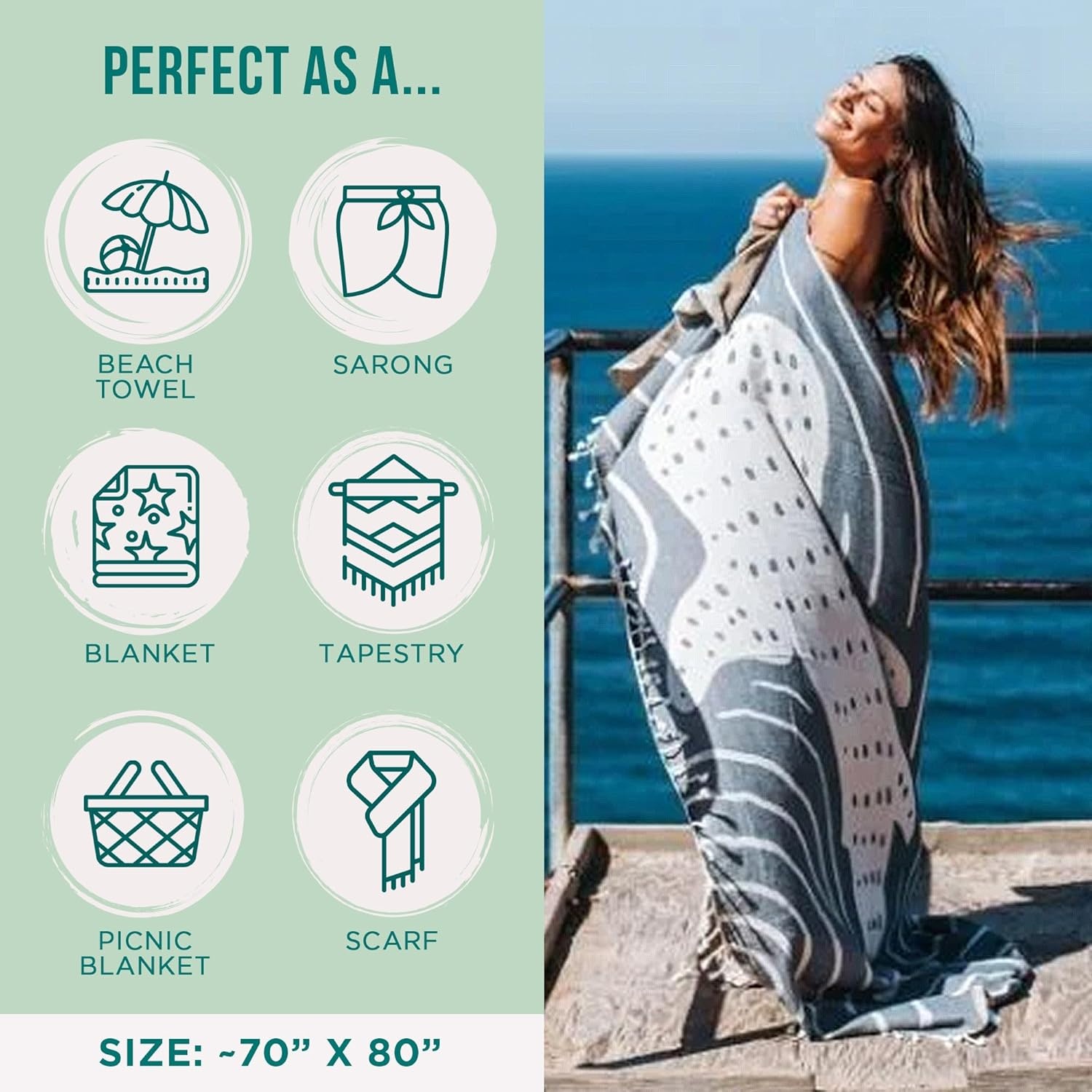 image:imageSand Cloud Turkish Beach Towel Sand Resistant 100 Organic Turkish Cotton Yarn Quick Dry Towel for Beach Picnic Blanket or Bath Towel As Seen on Shark Tank Marine Life Whale SharkTypus Whale Shark