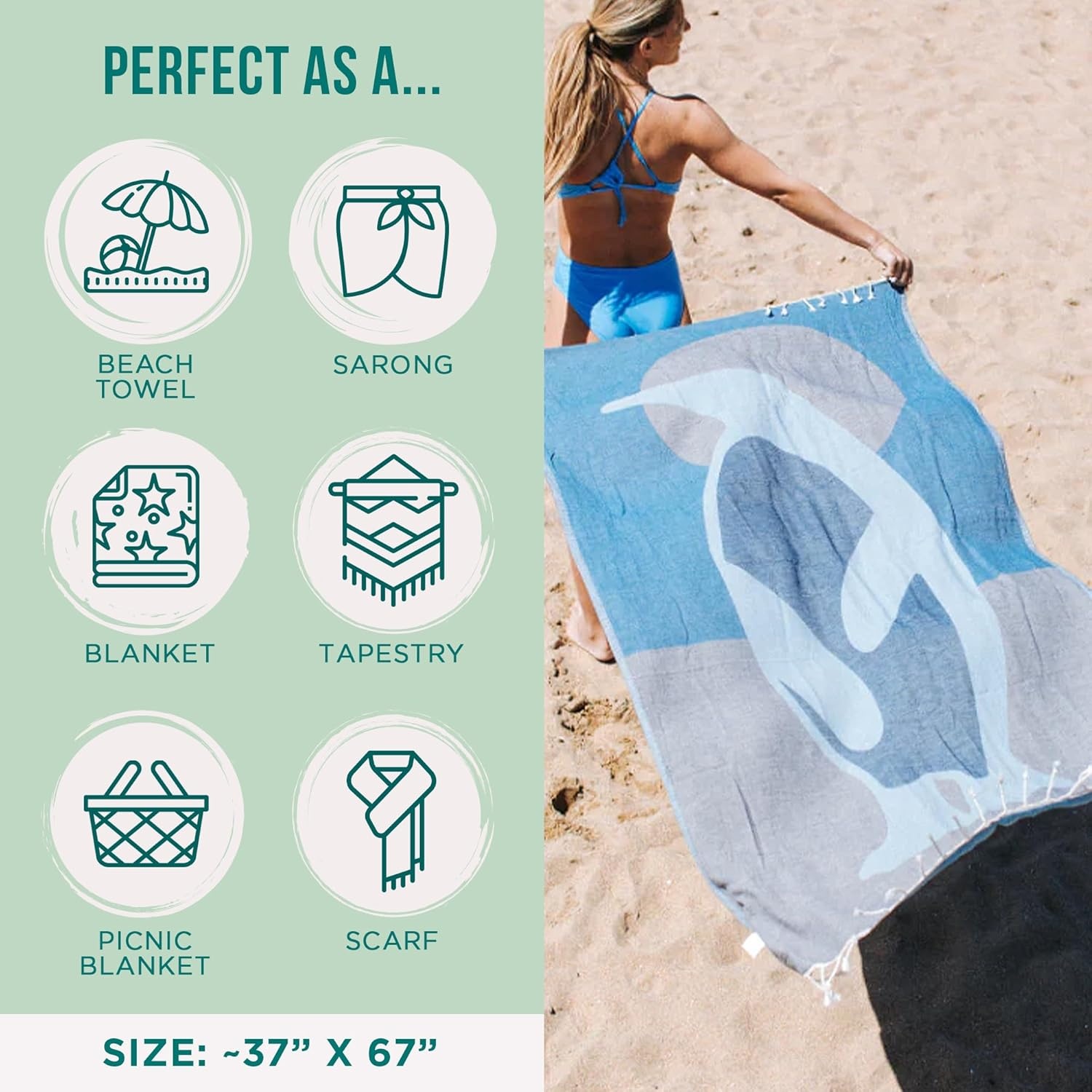 image:imageSand Cloud Turkish Beach Towel Sand Resistant 100 Organic Turkish Cotton Yarn Quick Dry Towel for Beach Picnic Blanket or Bath Towel As Seen on Shark Tank Marine Life Whale SharkEmperor Penguin