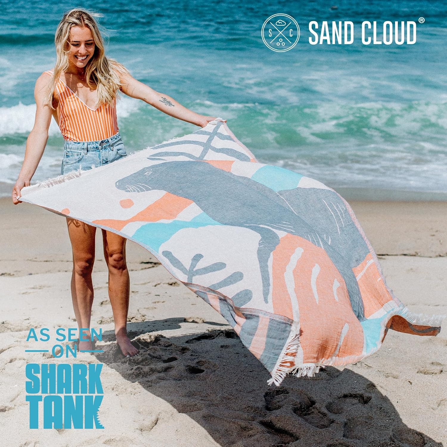 image:imageSand Cloud Turkish Beach Towel Sand Resistant 100 Organic Turkish Cotton Yarn Quick Dry Towel for Beach Picnic Blanket or Bath Towel As Seen on Shark Tank Marine Life Whale SharkFlynn Sea Lion