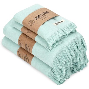 Sand Cloud Turkish Bath Towels Bundle for Bathroom, Set of 4 (Classic Navy) – Large Size – 100% Certified Organic Cotton Yarn is Lightweight, Soft & Absorbent – Premium Bath & Hand Towels Dry Faster(Terra – Seaglass)