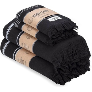 Sand Cloud Turkish Bath Towels Bundle for Bathroom, Set of 4 (Classic Navy) – Large Size – 100% Certified Organic Cotton Yarn is Lightweight, Soft & Absorbent – Premium Bath & Hand Towels Dry Faster(Black)
